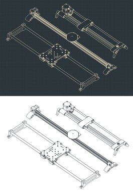 Kamera kaydırıcılarının izometrik çizimlerinin biçimlendirilmiş vektör çizimi