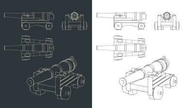 Vintage topçu donanma topu çizimlerinin biçimlendirilmiş vektör çizimi
