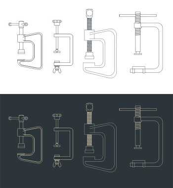 Bir c-klemp çiziminin biçimlendirilmiş vektör illüstrasyonu mini set