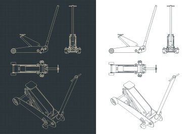 Hidrolik araba kriko çizimlerinin biçimlendirilmiş vektör çizimi
