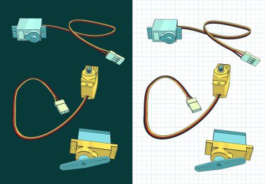 Eğitim ve robot bilimi için mikro servoların biçimlendirilmiş vektör çizimi