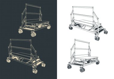 Mobil ikili giriş servis merdiveni izometrik çizimlerinin biçimlendirilmiş vektör çizimi