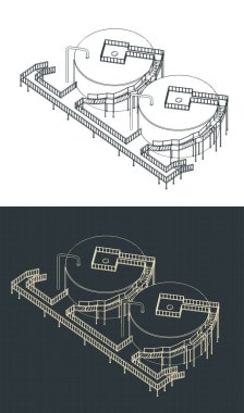 Bir depolama tankı izometrik çizimlerinin biçimlendirilmiş vektör çizimi