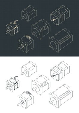 Adımlı motorların izometrik çizimlerinin biçimlendirilmiş vektör çizimi