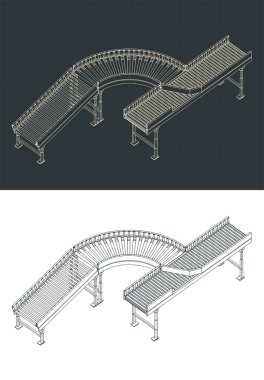 Roller ve şerit taşıyıcılarının biçimlendirilmiş vektör çizimleri izometrik planlar