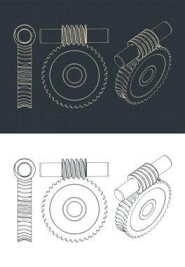 Arşimet solucanının biçimlendirilmiş vektör çizimleri ve vites planlarını dahil et