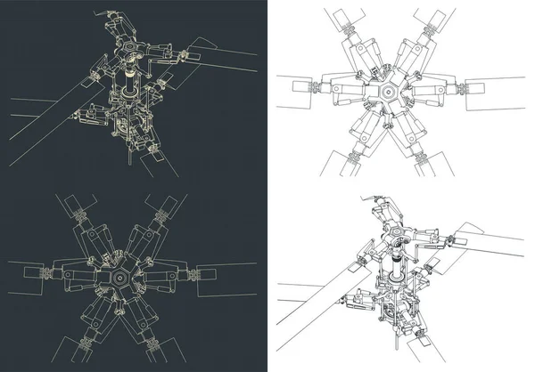 Стилізовані Векторні Ілюстрації Механізму Коаксіальних Макетів Головного Гвинта Вертольота — стоковий вектор