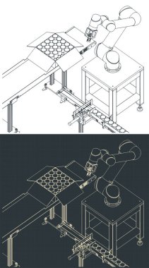 Robot fabrika çizimlerinin biçimlendirilmiş vektör çizimi