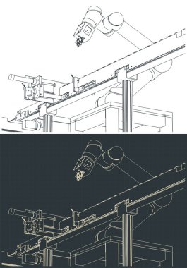 Robot fabrika çizimlerinin biçimlendirilmiş vektör çizimi