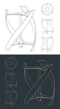 Dikey eksen rüzgar türbin planlarının biçimlendirilmiş vektör çizimi