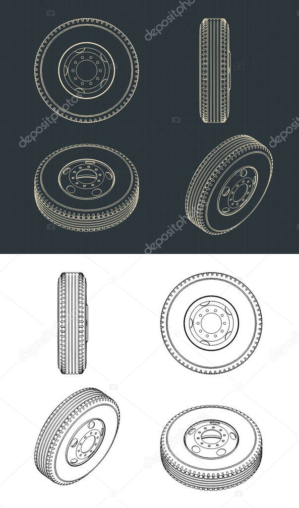 Stylized vector illustration of truck wheel blueprints