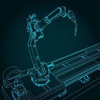 Otomatik fabrika hatları için robot kaynak makinesinin biçimlendirilmiş vektör illüstrasyonuName