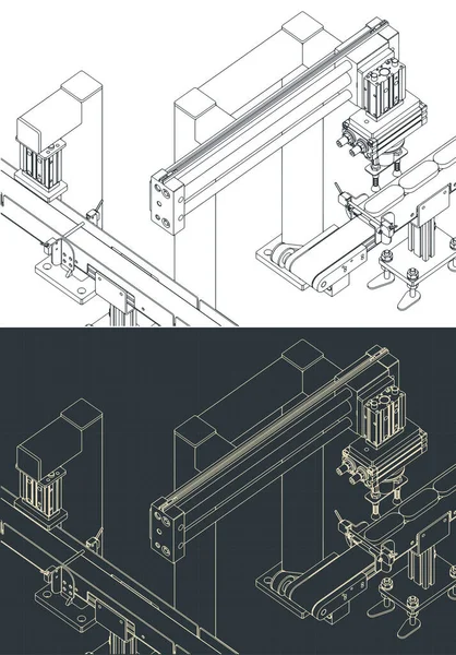 Stylized Vector Illustration Automated Factory Line Isometric Drawings — Stock Vector