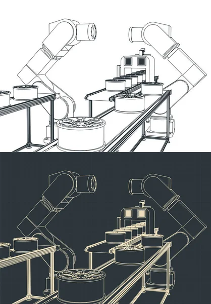 Stylized Vector Illustration Automated Factory Line Drawings — Stock Vector