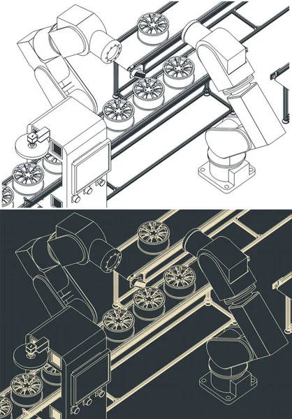 Stilisierte Vektorillustration Automatisierter Isometrischer Zeichnungen Der Fabriklinie — Stockvektor