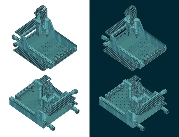 Illustration Vectorielle Stylisée Dessin Isométrique Couleur Fraiseuse Cnc — Image vectorielle