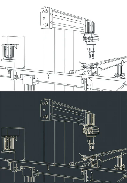 Stylizowane Ilustracje Wektorowe Zautomatyzowanych Rysunków Linii Produkcyjnych — Wektor stockowy