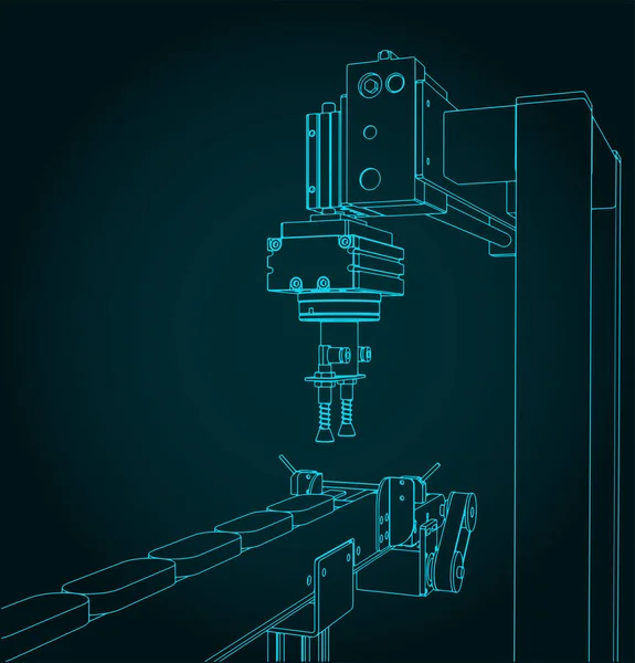 Ilustração Vetorial Estilizada Robô Linha Fábrica Automatizado — Vetor de Stock