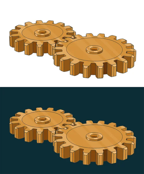 Stylizowane Wektor Ilustracja Złote Koła Zębate Zamknąć — Wektor stockowy