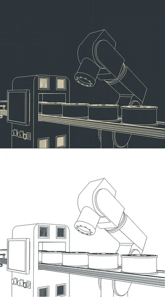 Stilisierte Vektorillustration Automatisierter Fabriklinien Zeichnungen — Stockvektor