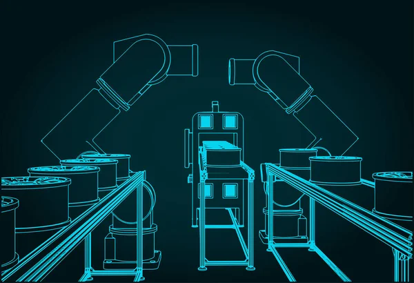 Stylizowana Ilustracja Wektora Zautomatyzowanej Linii Produkcyjnej — Wektor stockowy