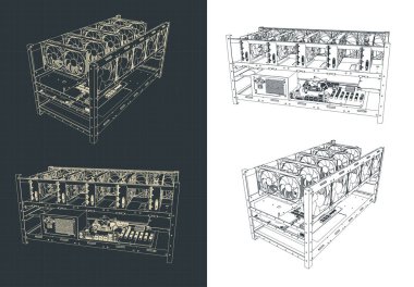 Madencilik çiftliği çizimlerinin biçimlendirilmiş vektör çizimi