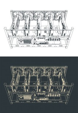 Madencilik çiftliği çizimlerinin biçimlendirilmiş vektör çizimi