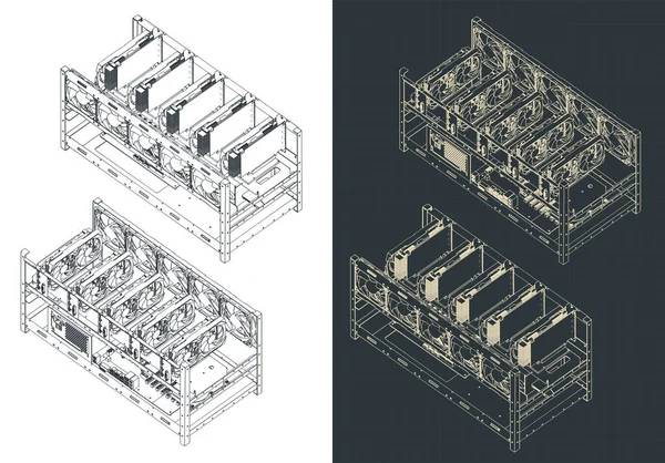 Stylized Vector Illustration Mining Farm Isometric Drawings — Stock Vector