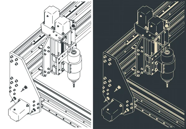 Stylizowane Ilustracje Wektorowe Zautomatyzowanej Maszyny Cnc Rzeźbienia Rysunków Izometrycznych — Wektor stockowy