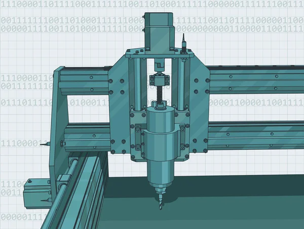 Illustrations Vectorielles Stylisées Machine Cnc Automatisée Pour Sculpture — Image vectorielle