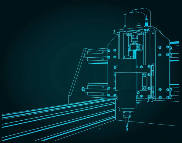 Automatizált Cnc Gép Stilizált Vektoros Illusztrációi Közelkép Rajzolásához — Stock Vector