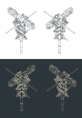 Ana helikopter rotorunun izometrik çizimlerinin biçimlendirilmiş vektör çizimi