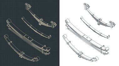 Yaprak yaylarının izometrik planlarının biçimlendirilmiş vektör çizimi