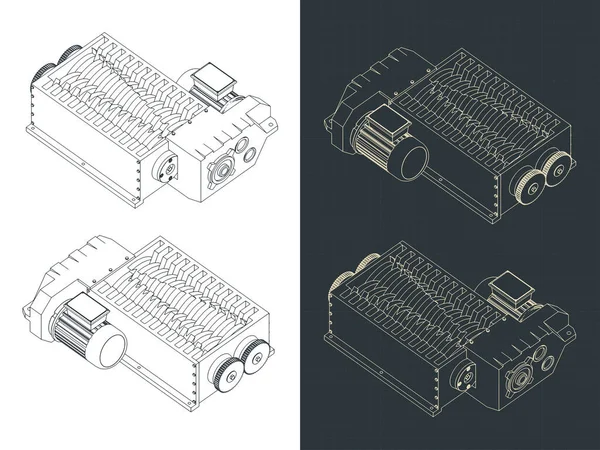 Illustrazione Vettoriale Stilizzata Dei Progetti Isometrici Della Macchina Trituratore — Vettoriale Stock