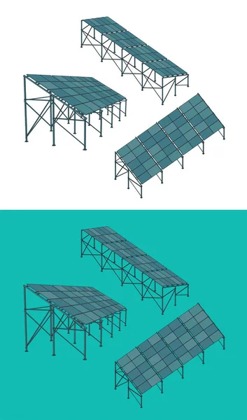 太陽電池パネルのカラー図面のスタイルベクトル図 — ストックベクタ