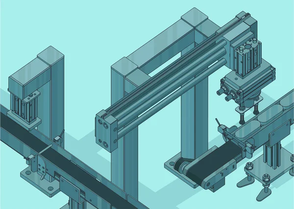 Ilustración Isométrica Vectorial Estilizada Línea Fábrica Automatizada — Archivo Imágenes Vectoriales