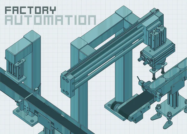Ilustración Isométrica Vectorial Estilizada Línea Fábrica Automatizada — Vector de stock