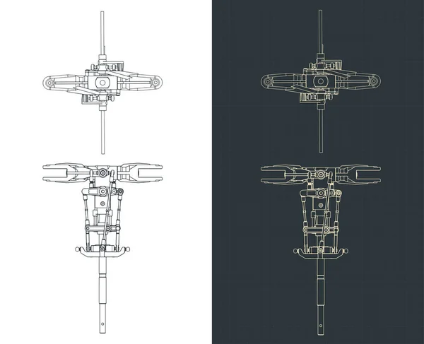 ヘリコプター主ローターの等式図面の様式化されたベクトル図 — ストックベクタ