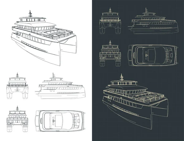 Illustration Vectorielle Stylisée Grands Dessins Isométriques Catamaran — Image vectorielle