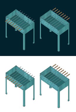 Izgara ve barbekü renginin izometrik çizimlerinin biçimlendirilmiş vektör çizimi
