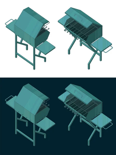 Ilustração Vetorial Estilizada Desenhos Isométricos Coloridos Churrasqueira Churrasqueira — Vetor de Stock