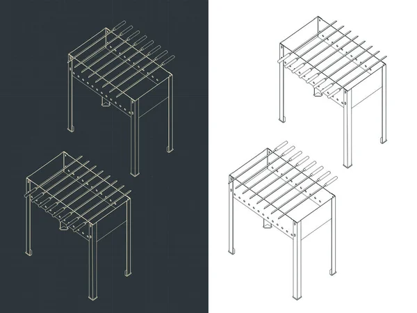 Στυλιζαρισμένη Διανυσματική Απεικόνιση Ισομετρικών Σχεδίων Σχάρας Και Μπάρμπεκιου — Διανυσματικό Αρχείο