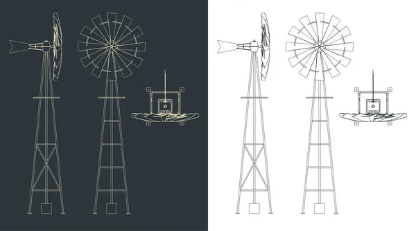 ファーム風車の図面のスタイルベクトル図 — ストックベクタ