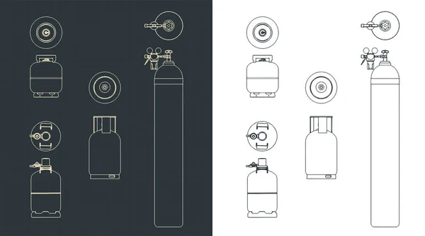 ガスボンベの設計図のベクトル図 — ストックベクタ
