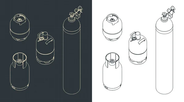 Stilisierte Vektorillustration Von Zeichnungen Satz Von Gasflaschen — Stockvektor