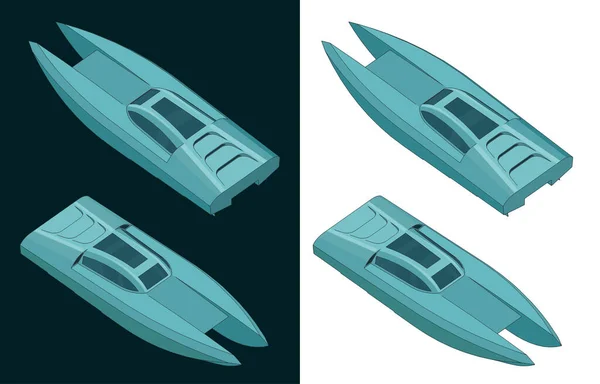 Στυλιζαρισμένη Διανυσματική Απεικόνιση Χρωμάτων Ισομετρικών Σχεδίων Ταχύπλοων Σκαφών — Διανυσματικό Αρχείο