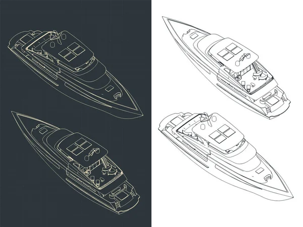 豪華なヨットの等式設計図の様式化されたベクトル図 — ストックベクタ