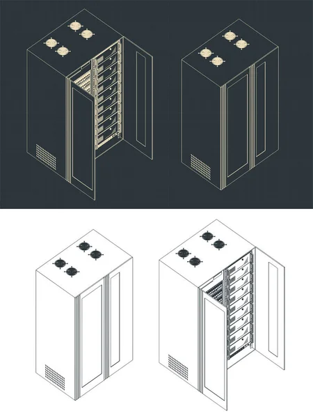 Stylized Vector Illustration Isometric Drawings Server Rack — Stock Vector