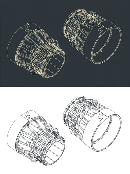 Illustration Vectorielle Stylisée Des Plans Isométriques Buse Vectorisation Poussée — Image vectorielle