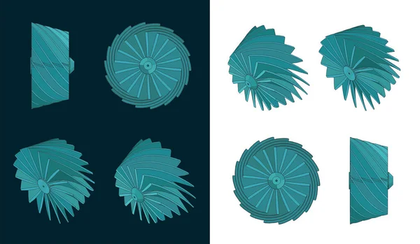 Illustrazione Vettoriale Stilizzata Progetti Colorati Girante Turbina — Vettoriale Stock